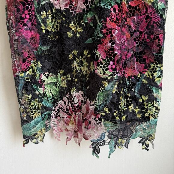 PAPER DOLLS London High Neck Black Pink Floral Crochet Lace Pencil Midi Dress 16 - Picture 6 of 15